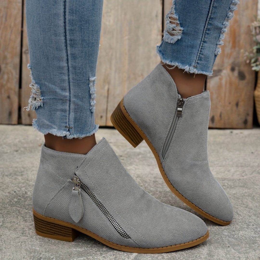 Carys - Comfort Leather Ankle Boots with Side Zip