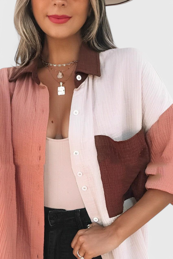 Hester - Colour-Block Button-Front Blouse
