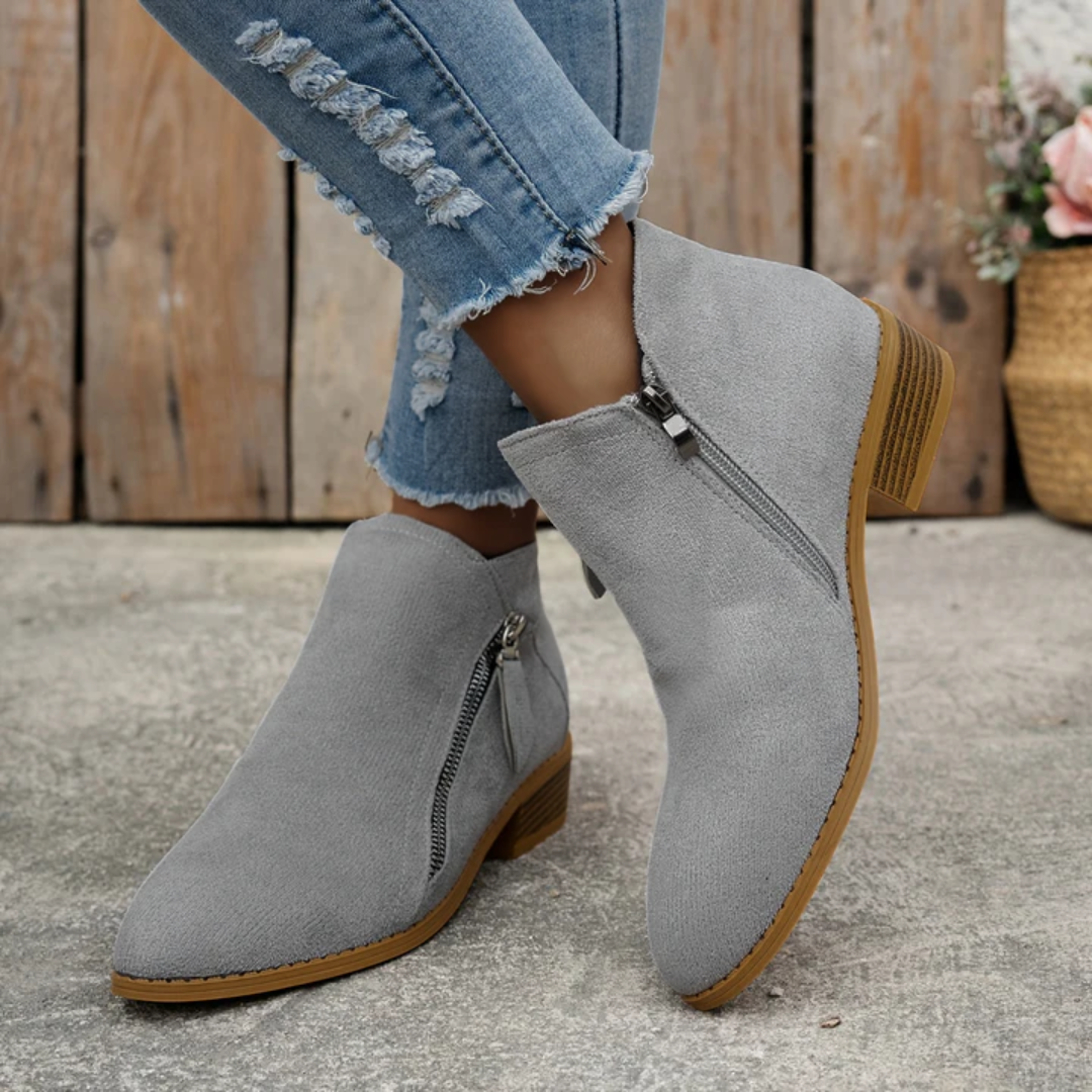 Carys - Comfort Leather Ankle Boots with Side Zip