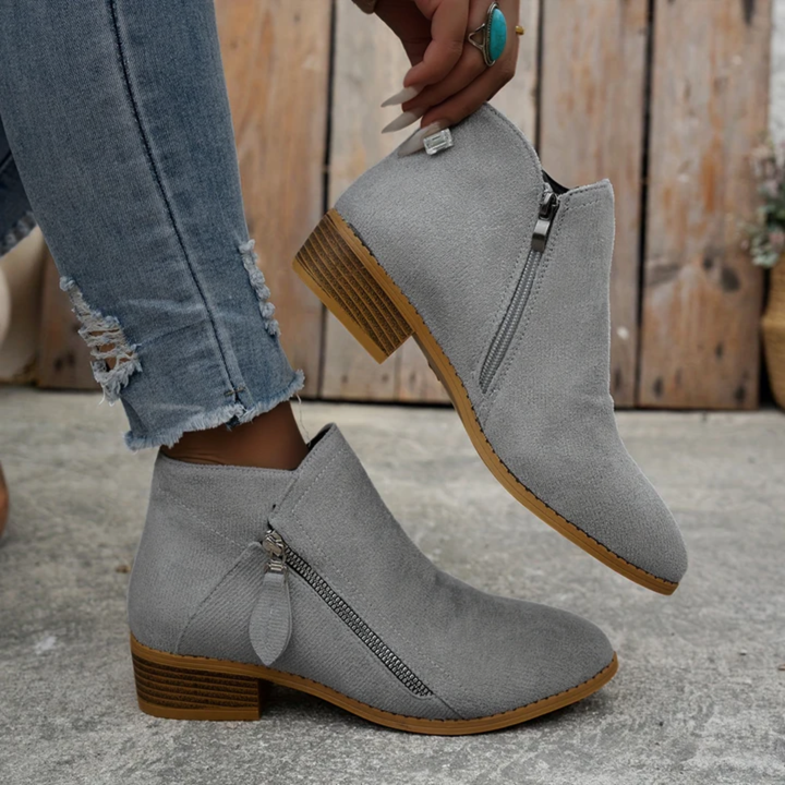 Carys - Comfort Leather Ankle Boots with Side Zip