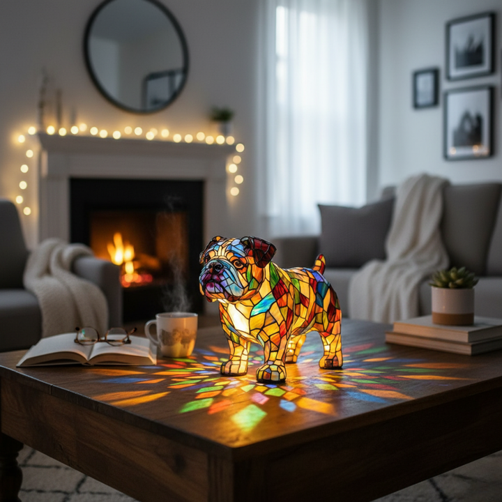 Bulldog Steps Coloured Glass Lamp