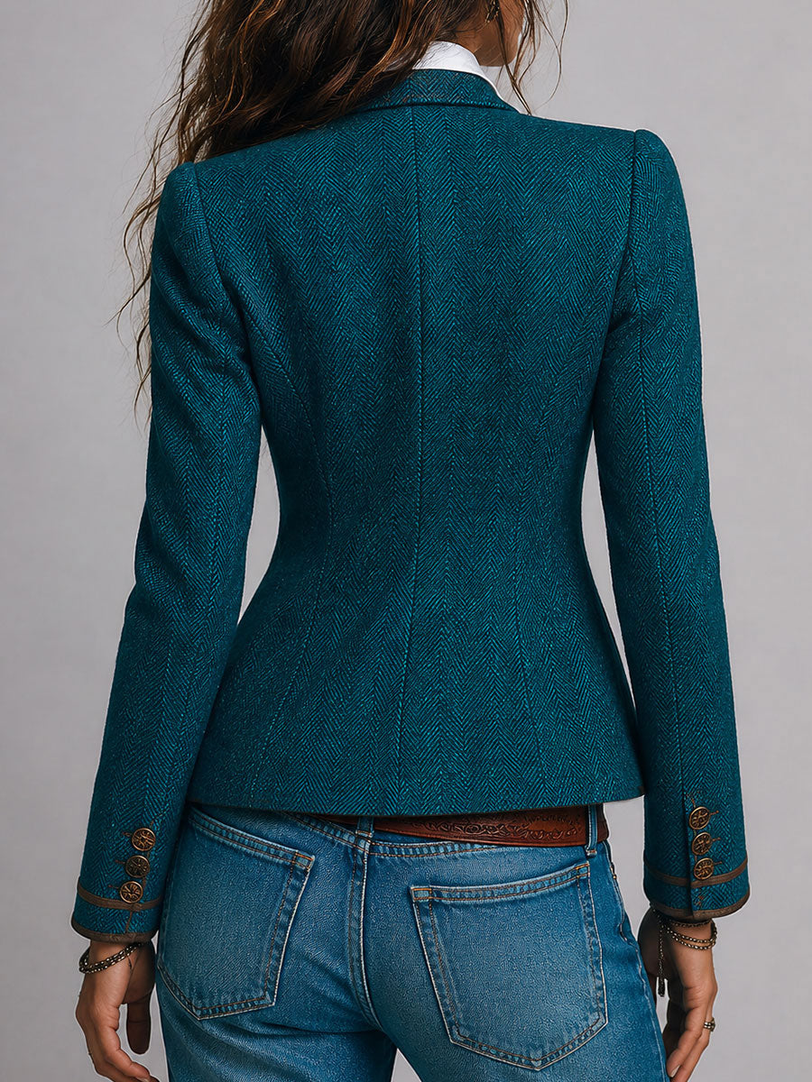 Dara - Retro Herringbone Blazer with Contrast Details