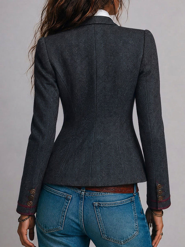 Dara - Retro Herringbone Blazer with Contrast Details