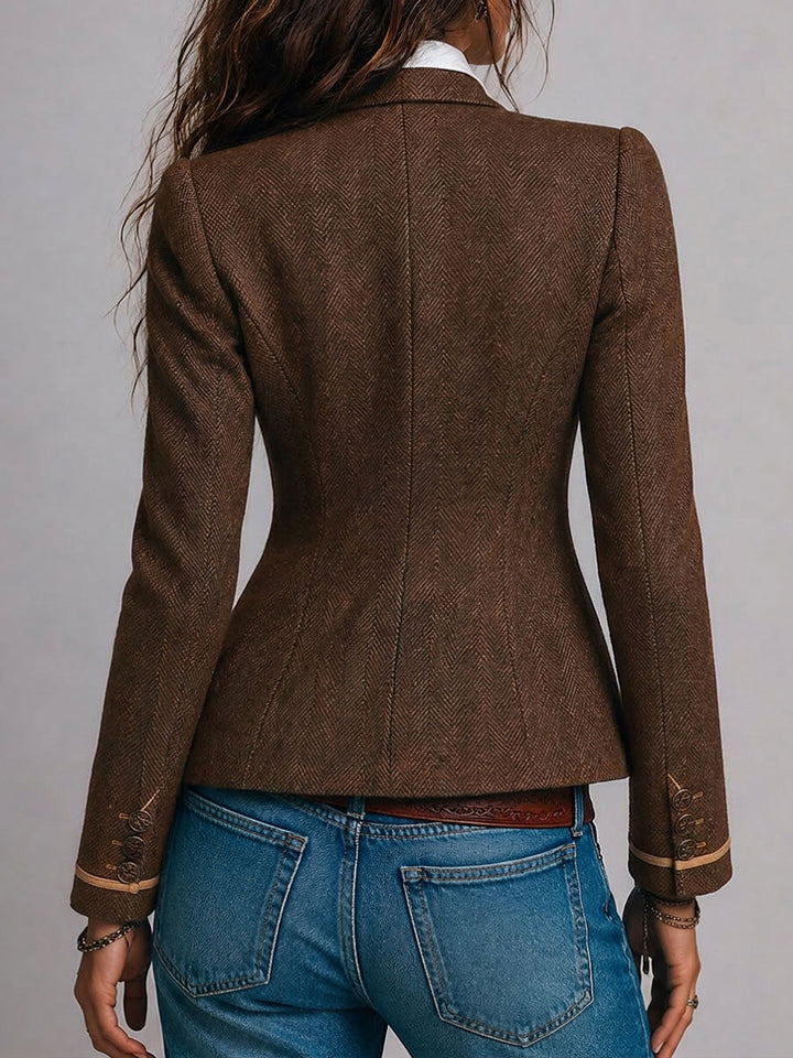 Dara - Retro Herringbone Blazer with Contrast Details