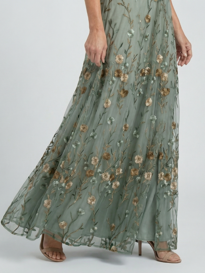 Savannah - Long Relaxed Dress with Sage Green Florals