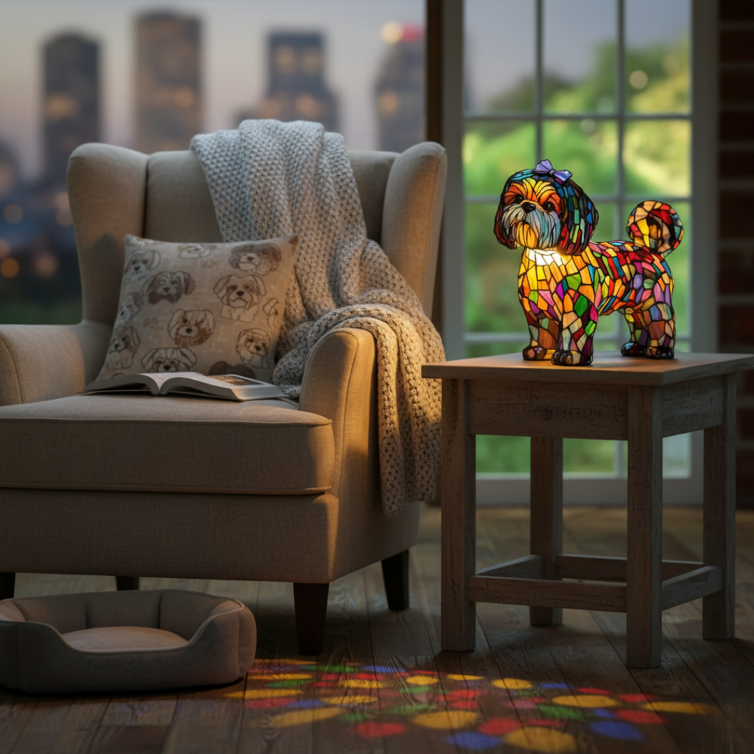 Shih Tzu Princess Coloured Glass Lamp