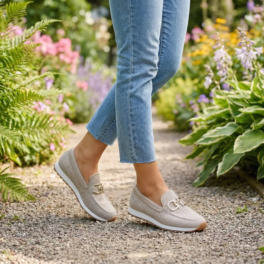 Beata - Gold Buckle Loafers