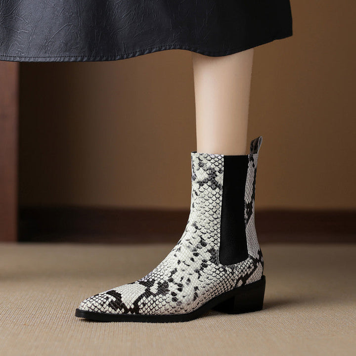Posy - Snakeskin Print Leather Ankle Boots