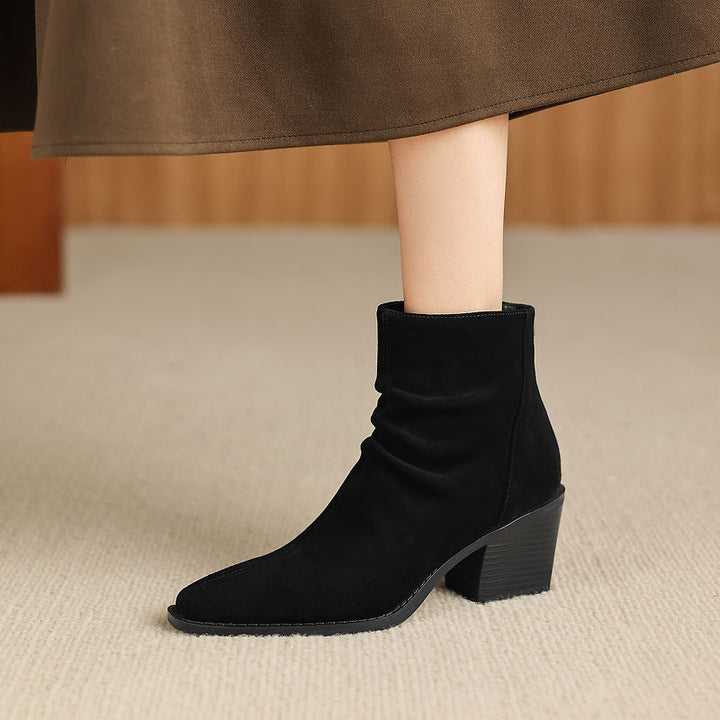 Olive - Genuine Suede Ankle Boots