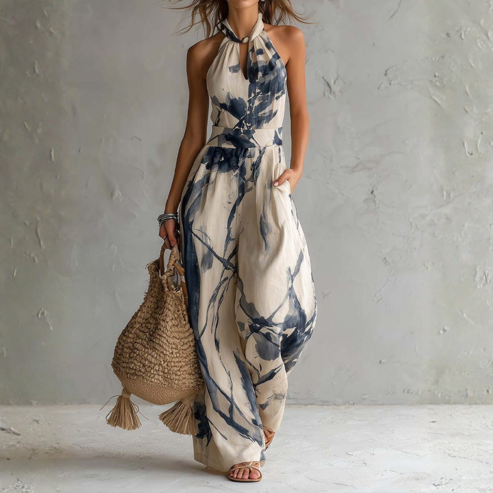 Dominica - Ink Print Wide-Leg Jumpsuit
