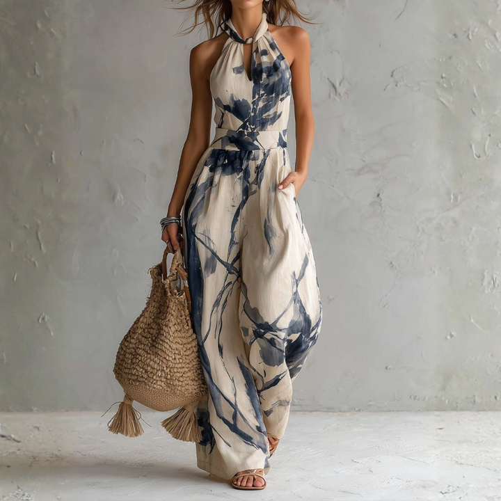 Dominica - Ink Print Wide-Leg Jumpsuit
