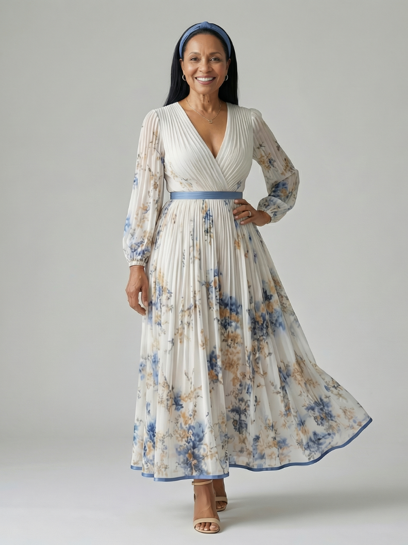 Gladys - Floral Midi Dress with Pleated Skirt