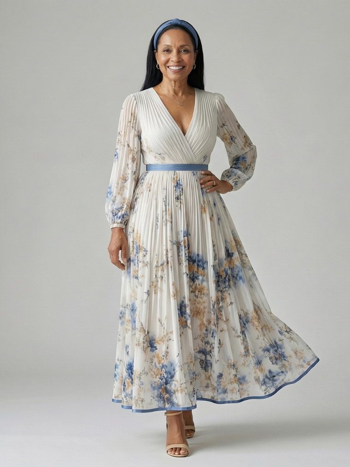 Gladys - Floral Midi Dress with Pleated Skirt