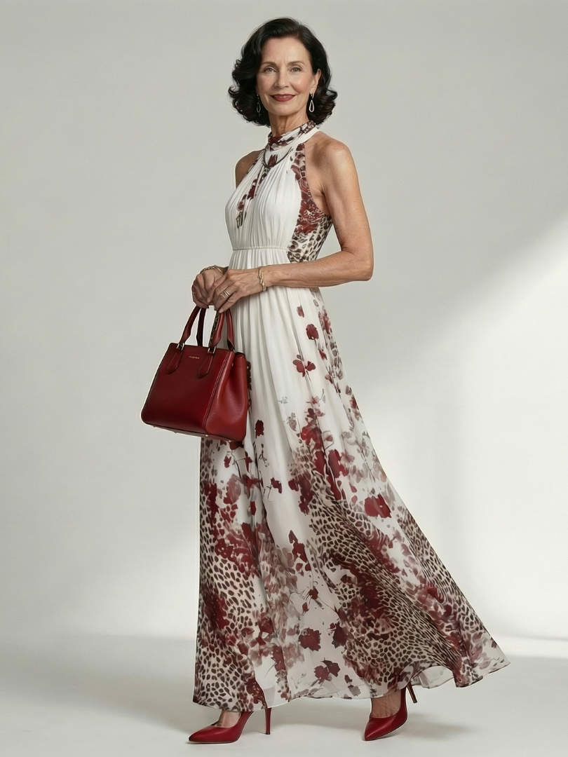 Miranda - Long Floral Dress with Long Sleeves and Full Skirt
