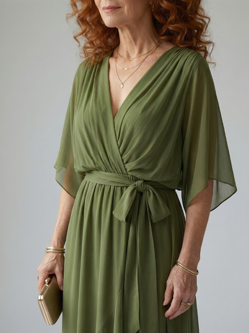 Darla - Draped Midi Dress with Elbow Sleeves