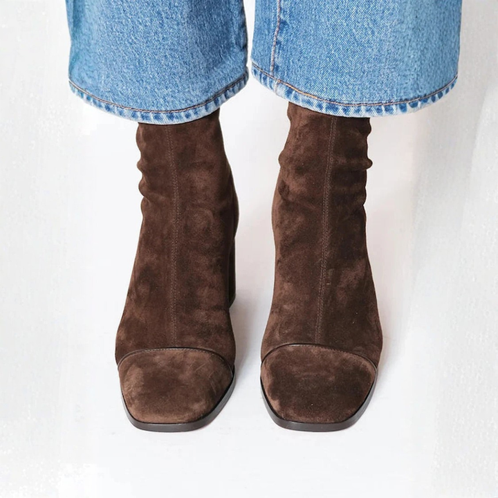 Stacey - Suede Square Toe Heeled Boots