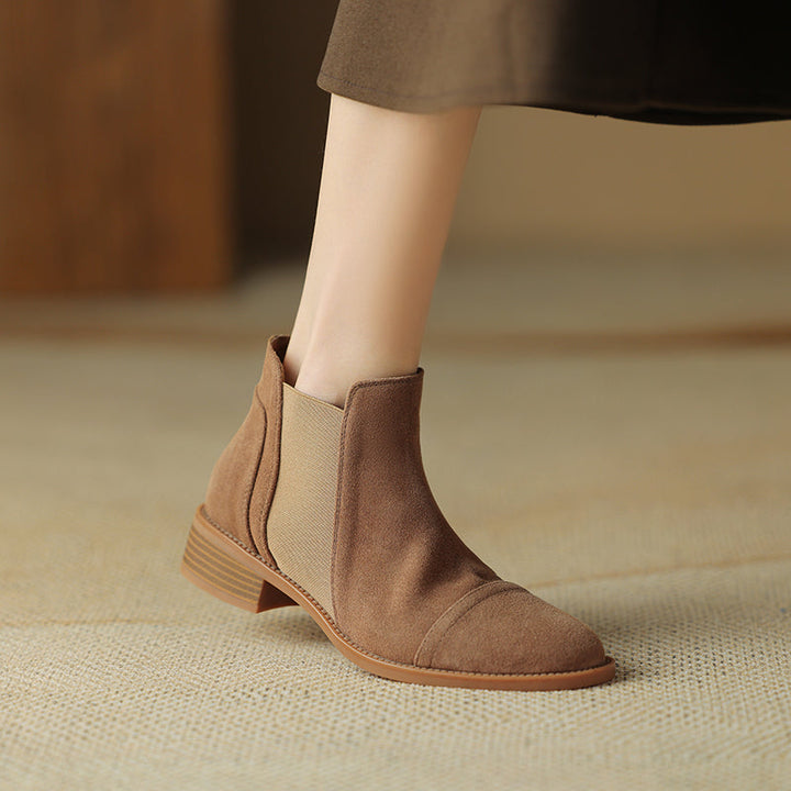 Effie - Genuine Suede Cap Toe Boots