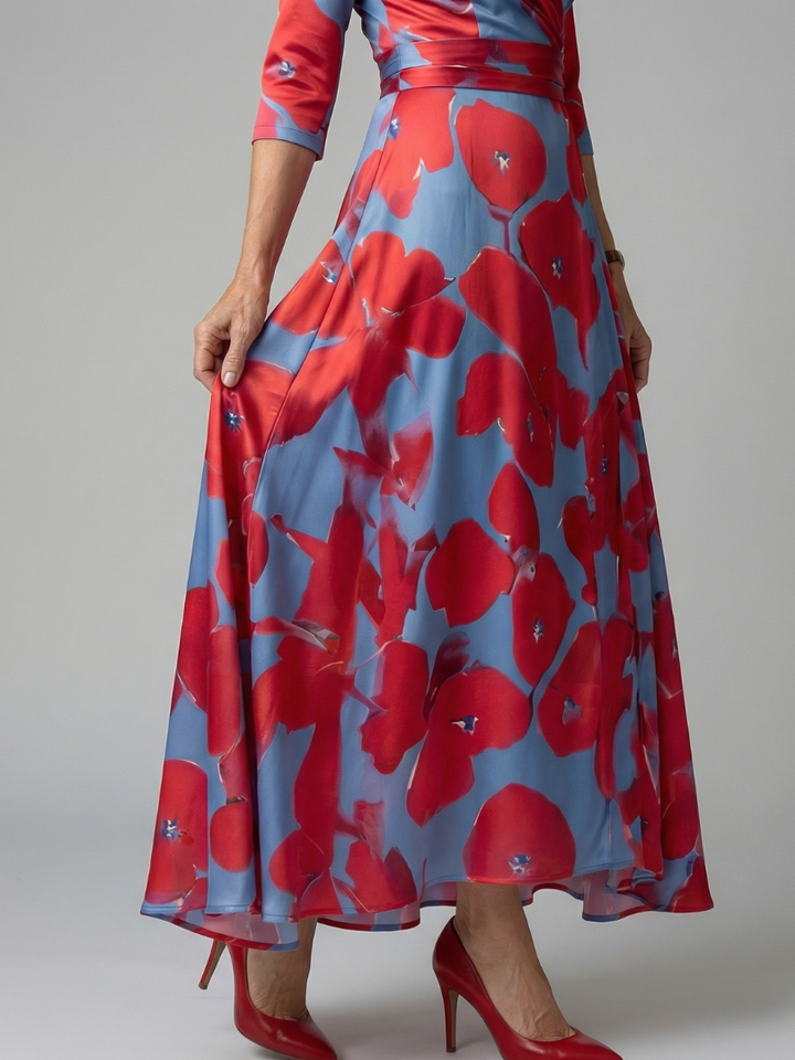 Tammy - Floral Midi Dress with Crossover Neckline
