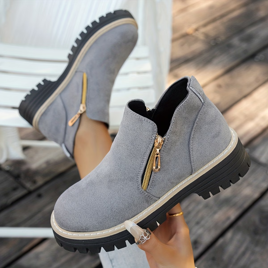 Carly - Double Zip Suede-Look Ankle Boots
