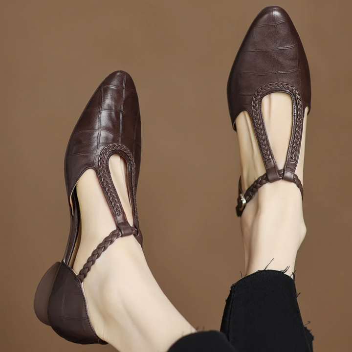 Clementine - Crocodile-Effect Mary Jane Flats