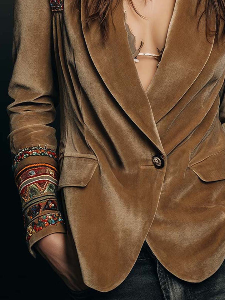 Margot - Embroidered Velvet Blazer with Bohemian Details