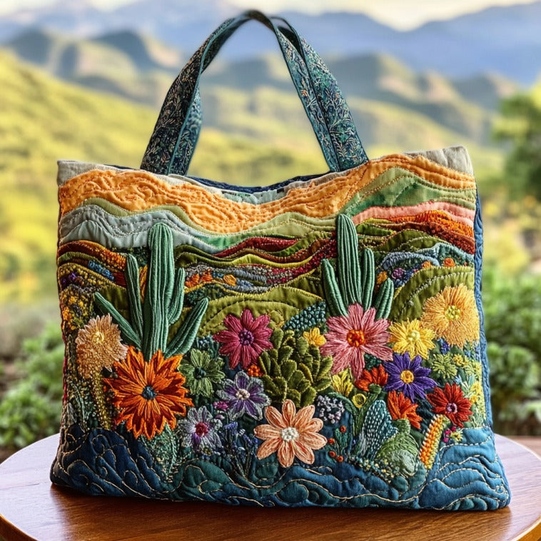 Bolsa Tote Acolchada de Cactus en Flor