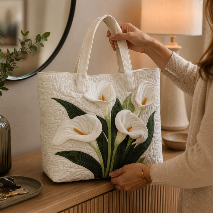 Bolsa Tote Acolchada - Lirios Blancos