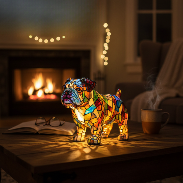 Bulldog Steps Coloured Glass Lamp
