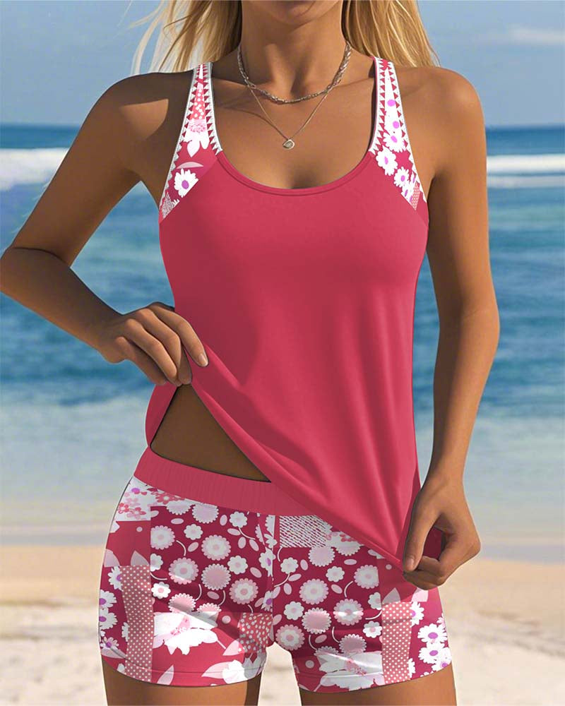 Renee - Quick-Dry Swim Top and Printed Shorts Set