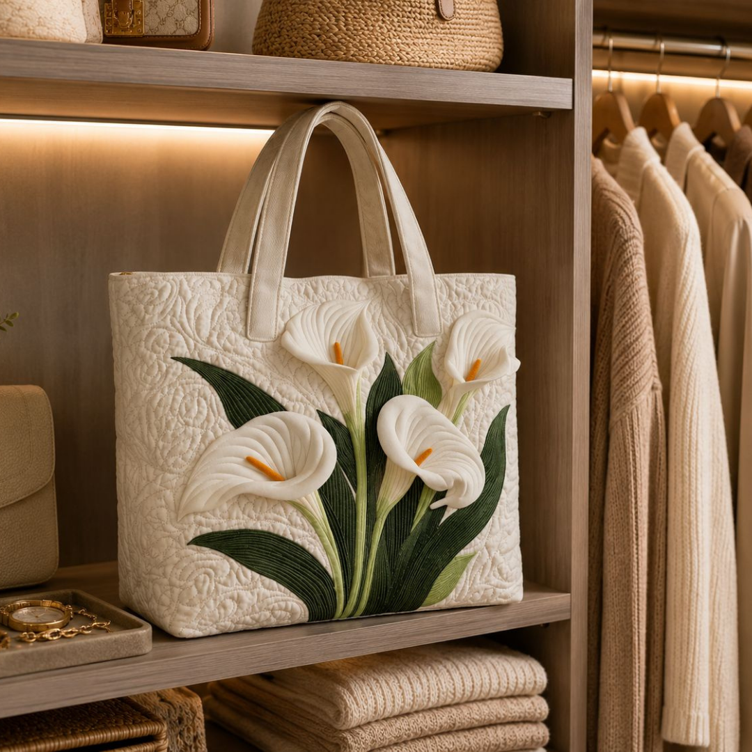 Bolsa Tote Acolchada - Lirios Blancos
