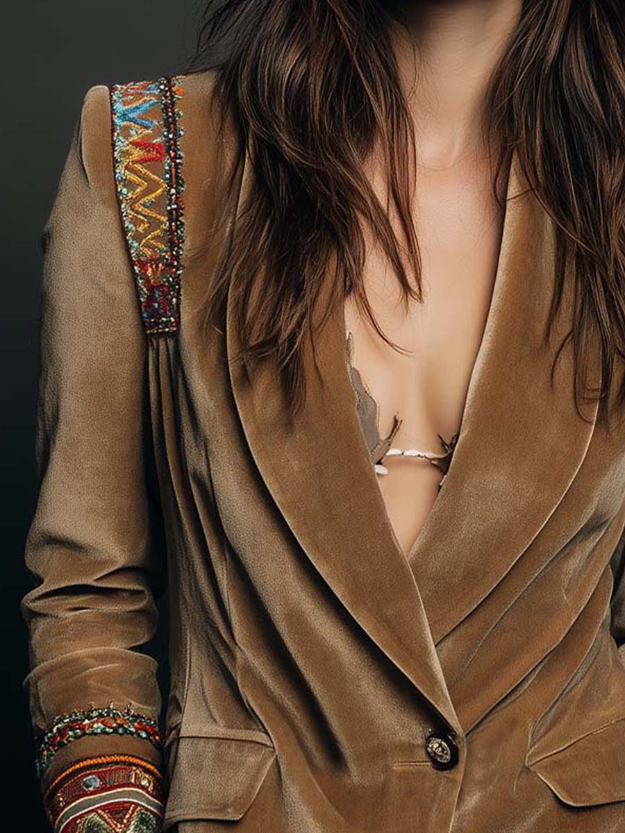 Margot - Embroidered Velvet Blazer with Bohemian Details