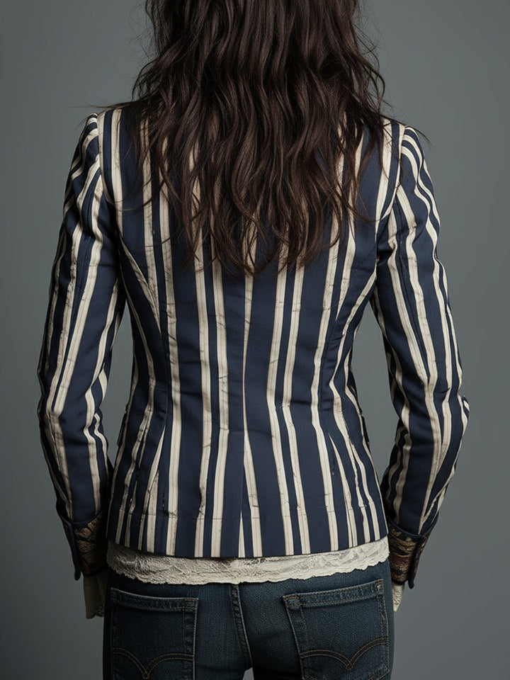 Willa - Cotton-Linen Striped Floral Blazer