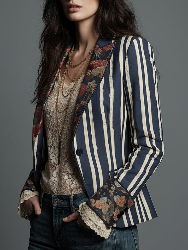 Willa - Cotton-Linen Striped Floral Blazer