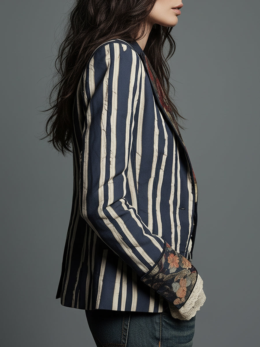 Willa - Cotton-Linen Striped Floral Blazer