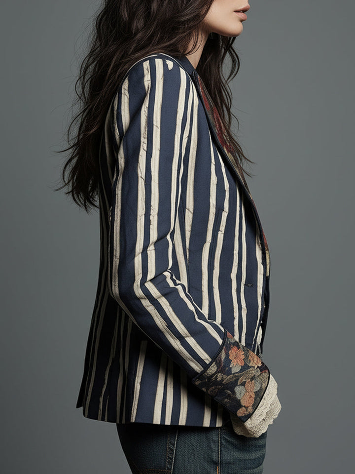 Willa - Cotton-Linen Striped Floral Blazer