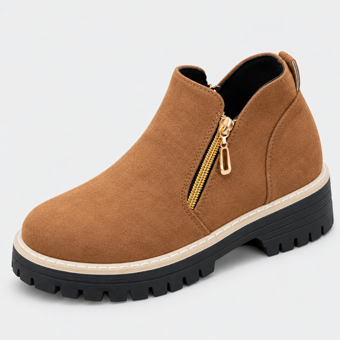 Carly - Double Zip Suede-Look Ankle Boots