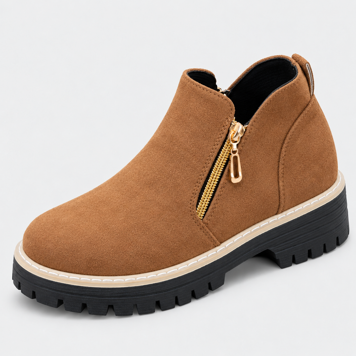 Carly - Double Zip Suede-Look Ankle Boots