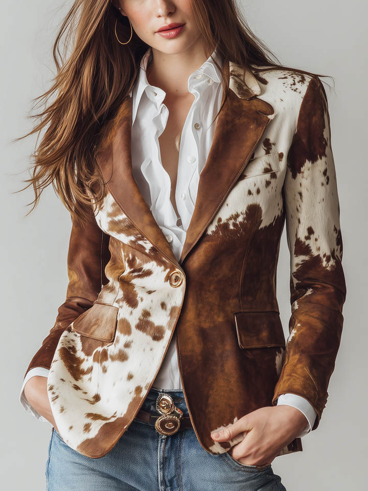 Isla - Brown Blazer with Nature-Inspired Pattern
