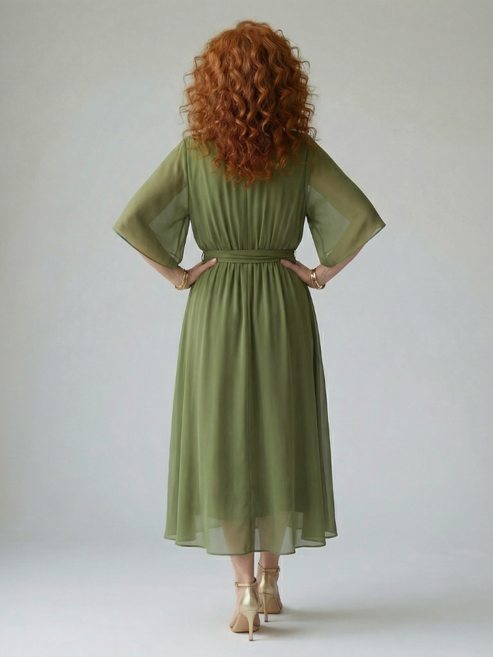 Darla - Draped Midi Dress with Elbow Sleeves