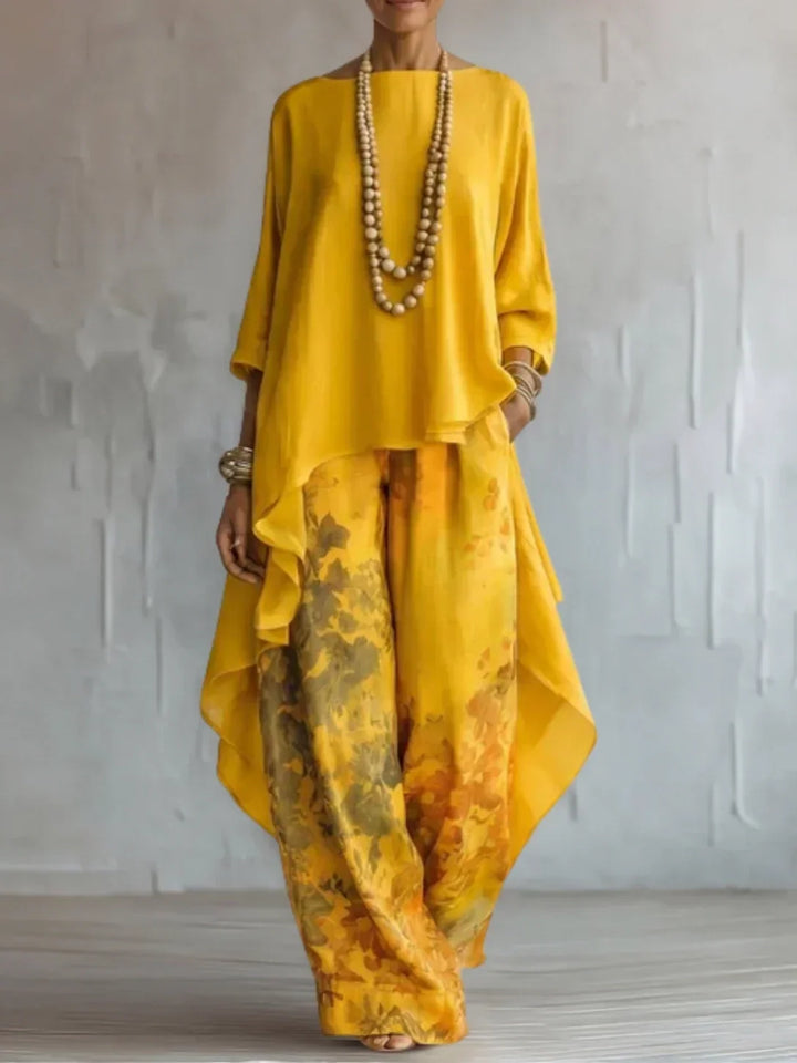 Sandra - Asymmetric Floral Top and Pants Set