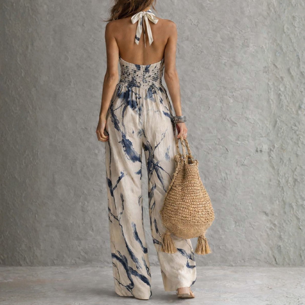 Dominica - Ink Print Wide-Leg Jumpsuit