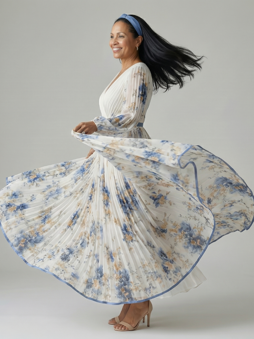 Gladys - Floral Midi Dress with Pleated Skirt