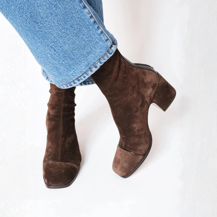 Stacey - Suede Square Toe Heeled Boots