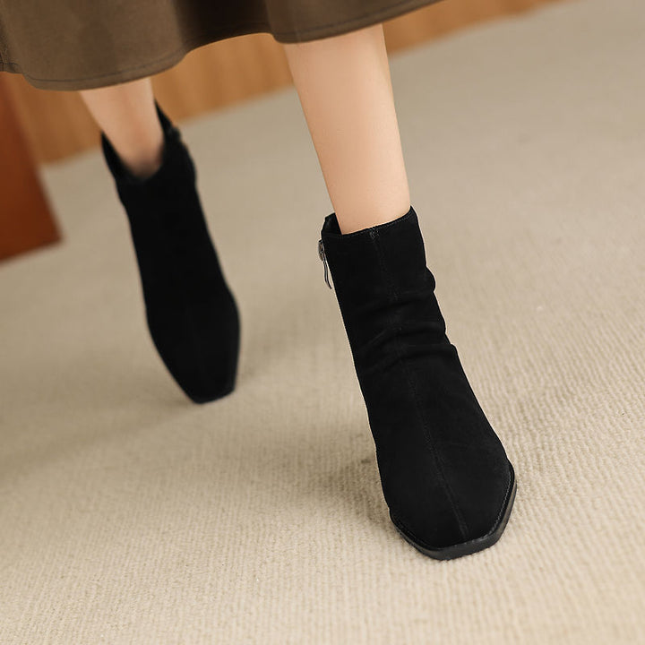 Olive - Genuine Suede Ankle Boots