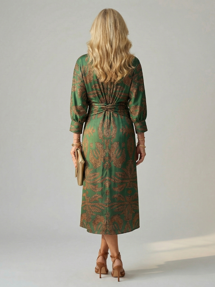 Lucy - Midi Dress with Long Sleeves and Natural Print