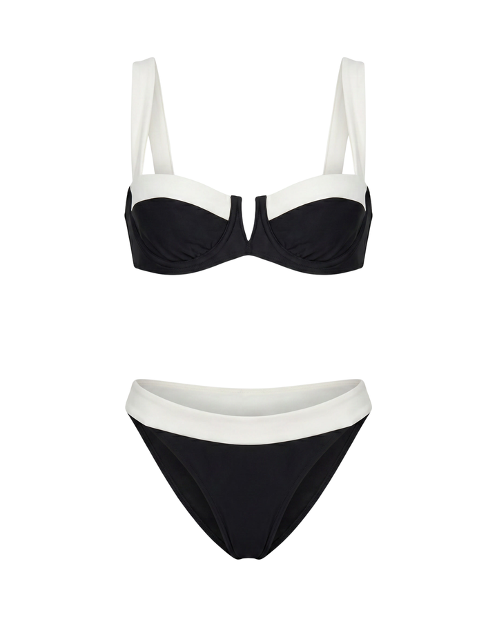 Kelly - Classic Black and White Bikini with Adjustable Straps