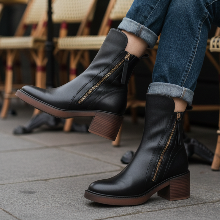 Whitney - Round Toe Block Heel Boots