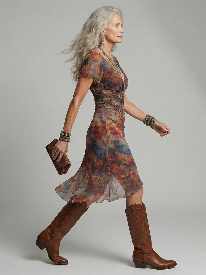 Adelina - Halter Midi Dress with Asymmetric Overlay