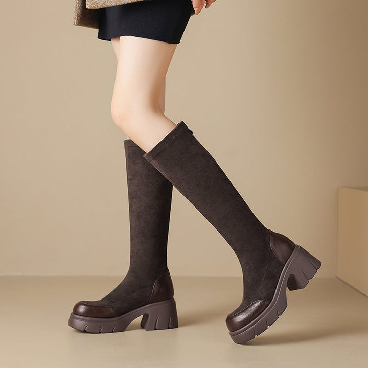 Rhiannon - Suede Tall Boots with Chunky Platform