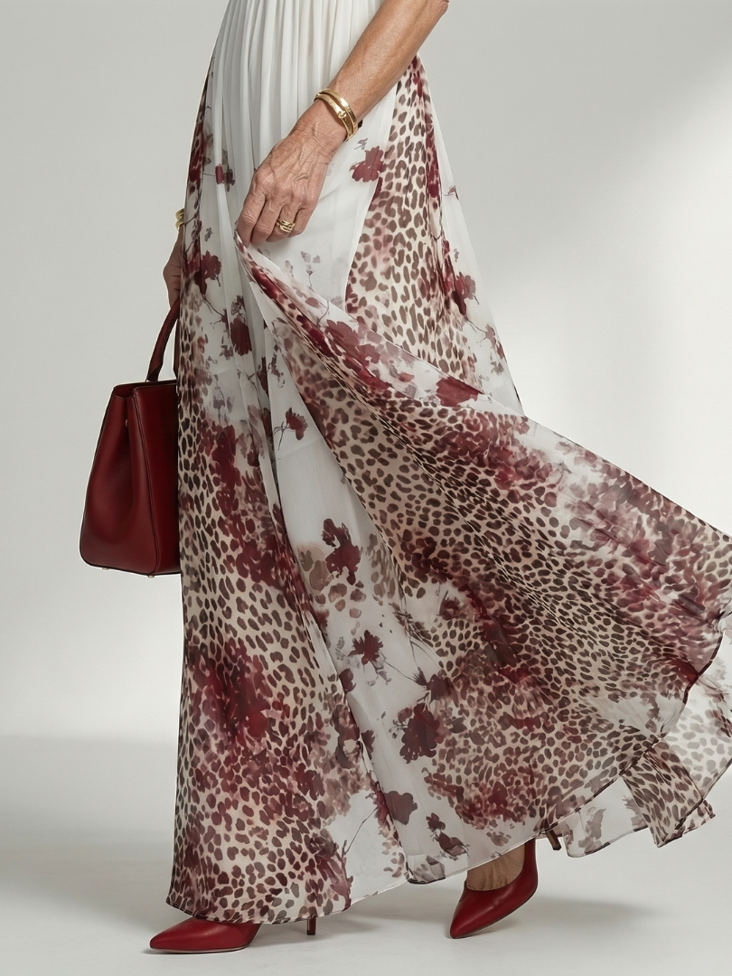 Miranda - Long Floral Dress with Long Sleeves and Full Skirt